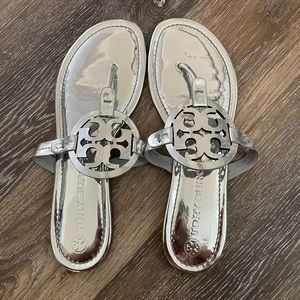 Tory Burch Miller Mirror Metallic Silver Sandal